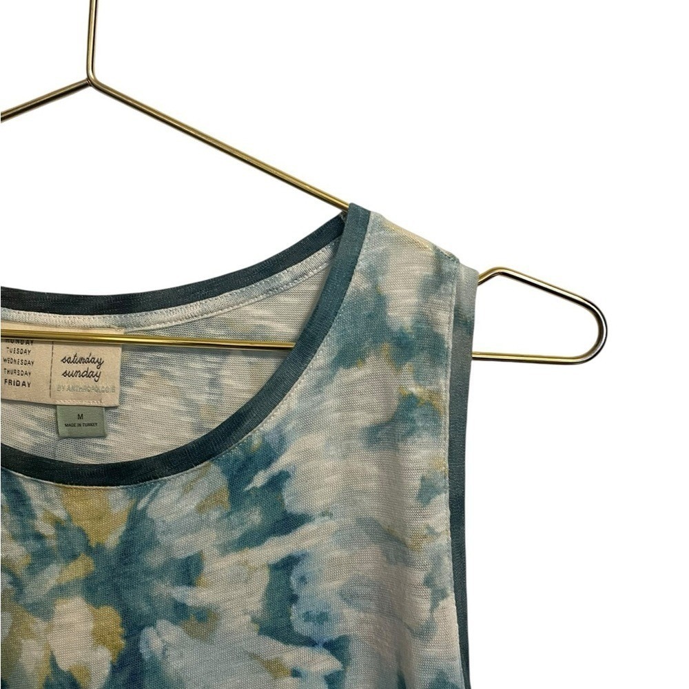Saturday Sunday Anthropologie Blue Tie Dye Drop Waist Ruffle Hem Dress M - Picture 3 of 8